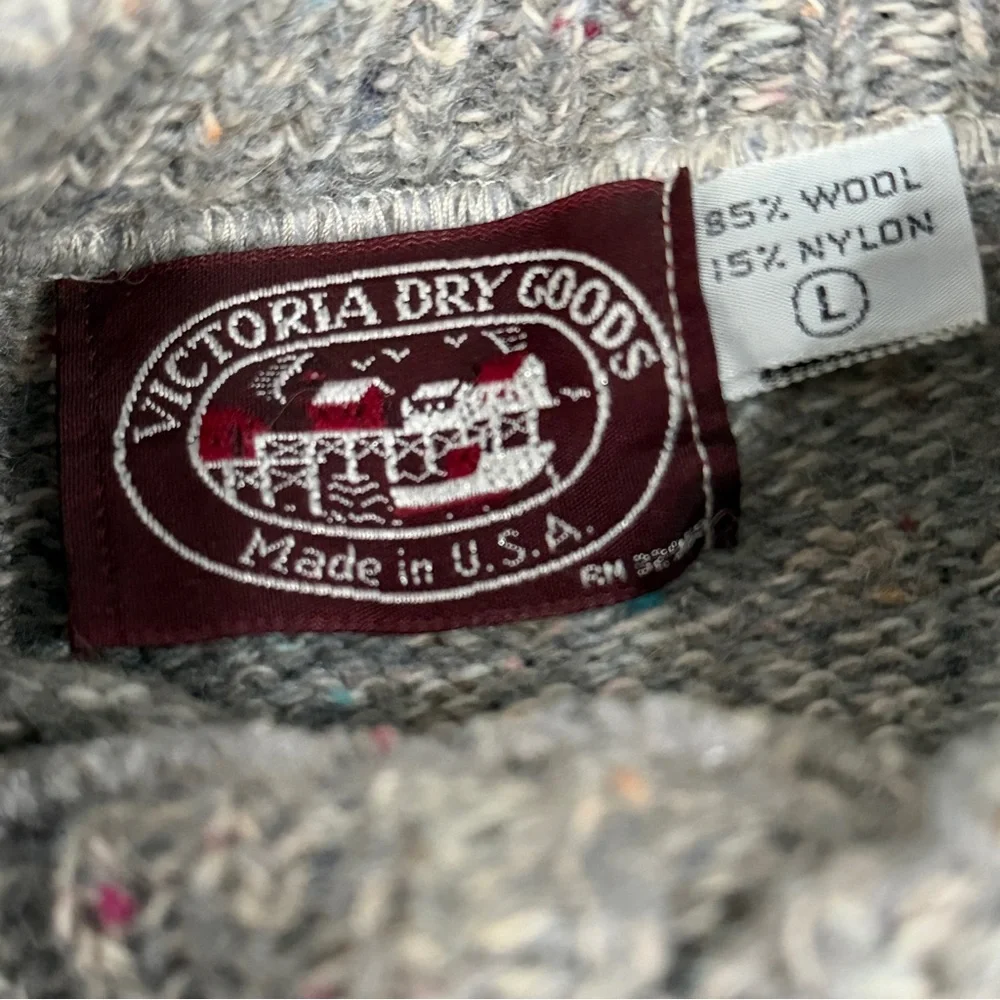 Victoria Dry Goods Wool Blend Vintage Sweater Men L Gray Cream Speckled USA Made - Picture 2 of 11